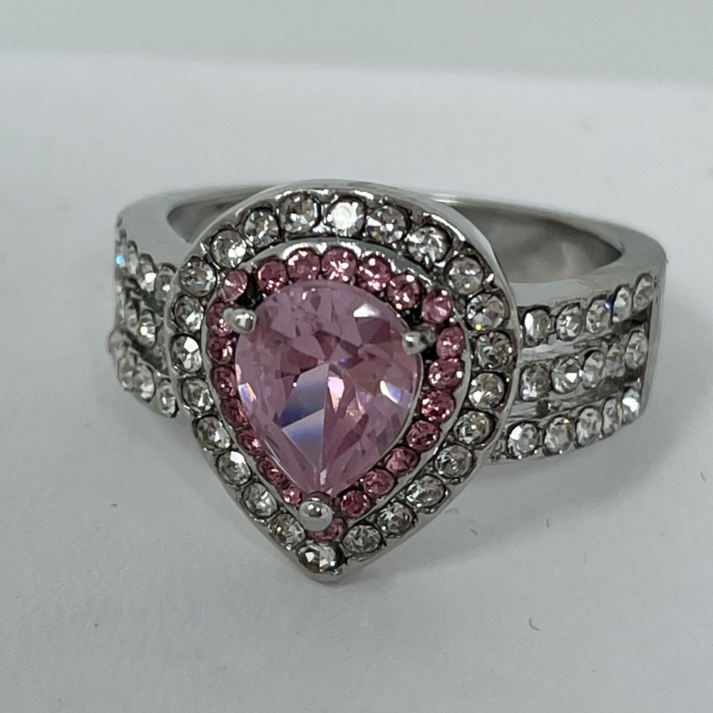 3 Layer Pink Teardrop CZ Ring - Picture 5 of 8